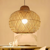 Natural Woven Rattan Globe Lantern Restaurant Pendant Light Image - 2