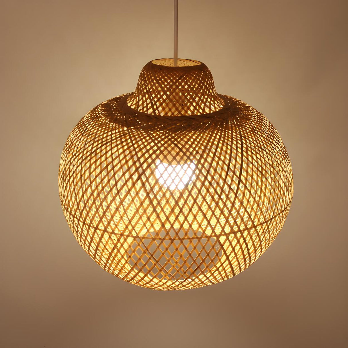 Natural Woven Rattan Globe Lantern Restaurant Pendant Light Image - 4