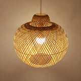 Natural Woven Rattan Globe Lantern Restaurant Pendant Light Image - 4