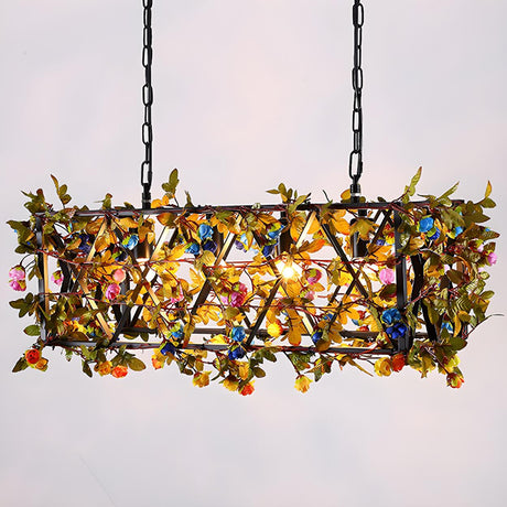 Nature Dining Room Rectangle Vine and Flower Chandelier Image - 1