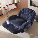 Navy Tufted Fabric Back Movement Wood Swivel Recliner Image - 4