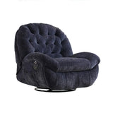 Navy Tufted Fabric Back Movement Wood Swivel Recliner Image - 6