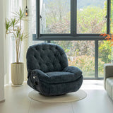 Navy Tufted Fabric Back Movement Wood Swivel Recliner Image - 7