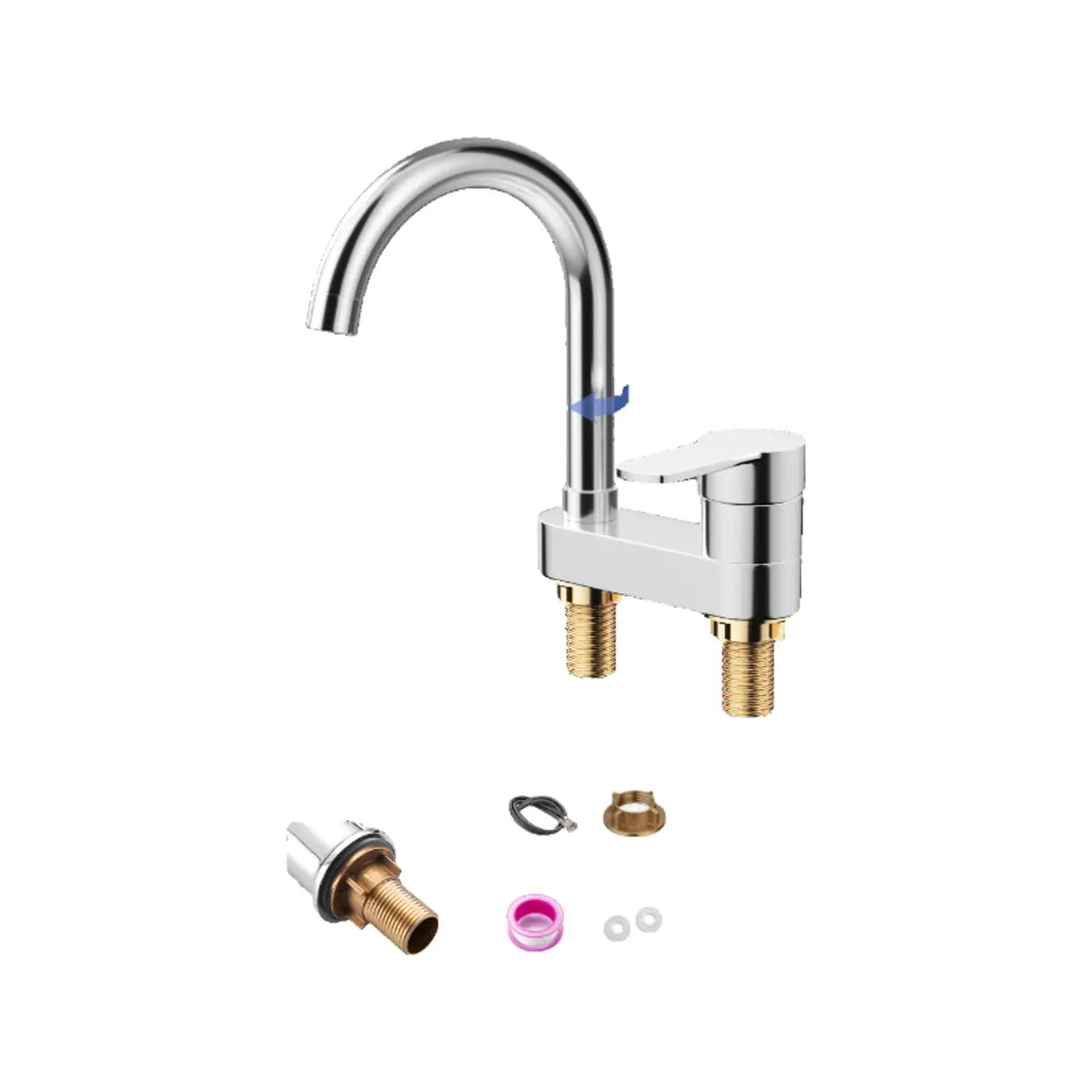 Nickel Brushed Copper High Arc Spout Bathroom Faucet Image - 6