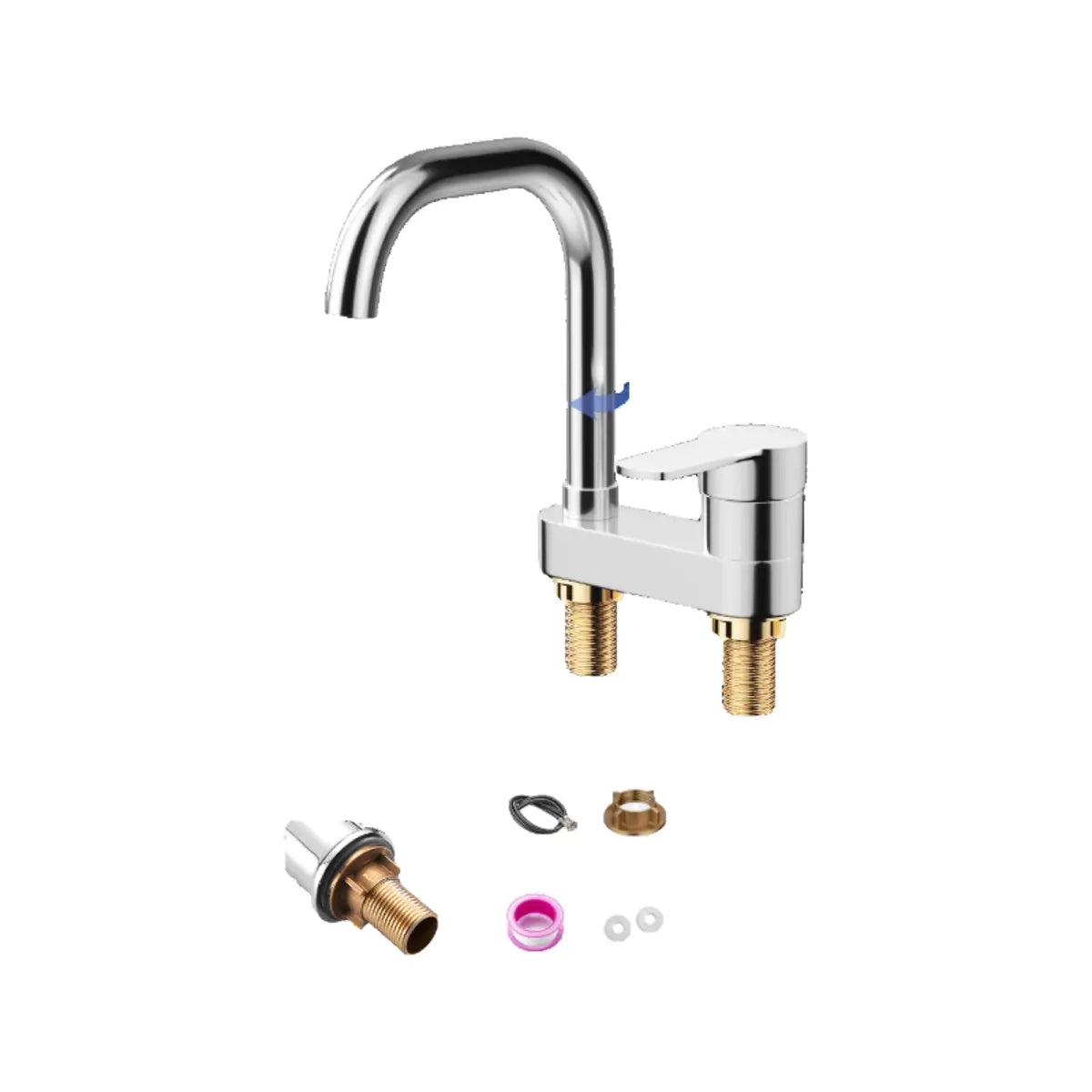 Nickel Brushed Copper High Arc Spout Bathroom Faucet Image - 7