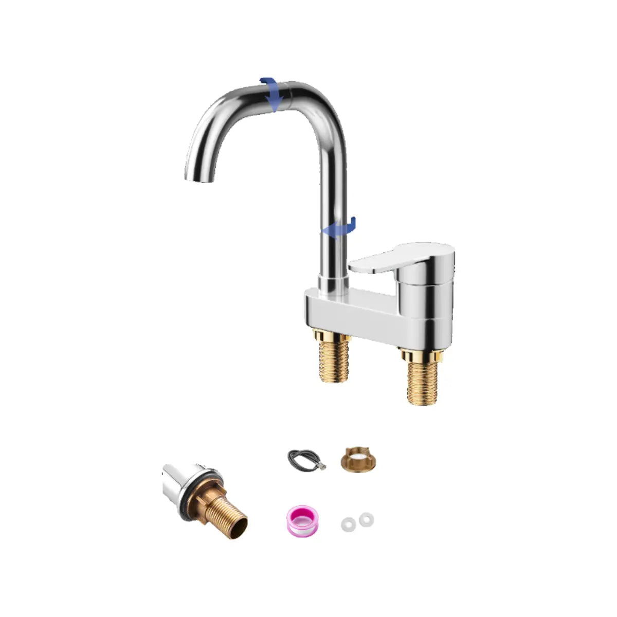 Nickel Brushed Copper High Arc Spout Bathroom Faucet Image - 8