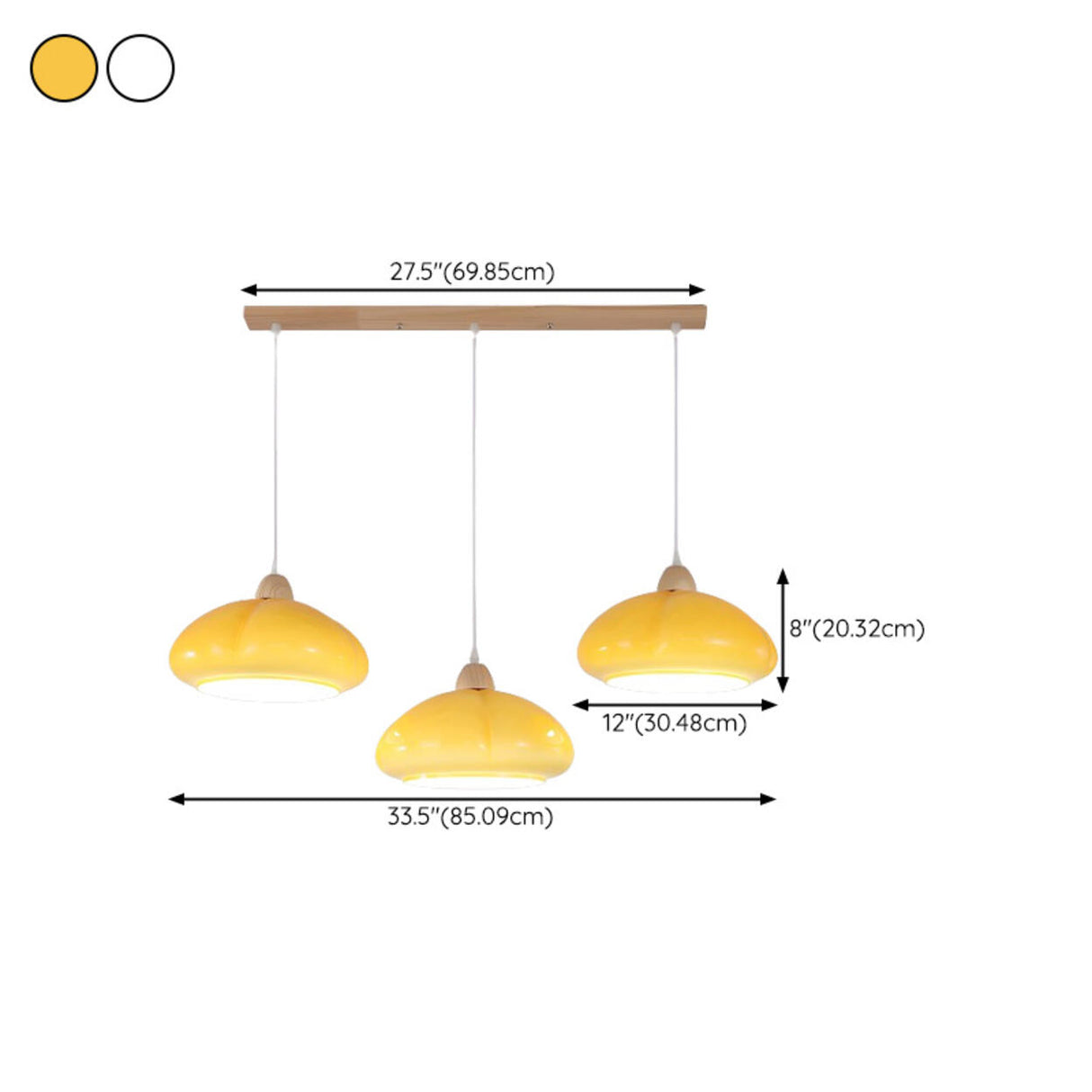 Nordic 3-Light Dome Wood LED Island Ceiling Light 