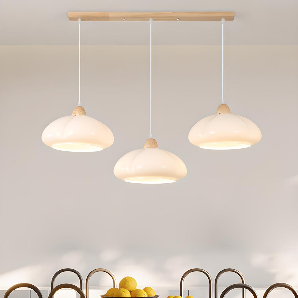 Nordic 3-Light Dome Wood LED Island Ceiling Light Image - 5