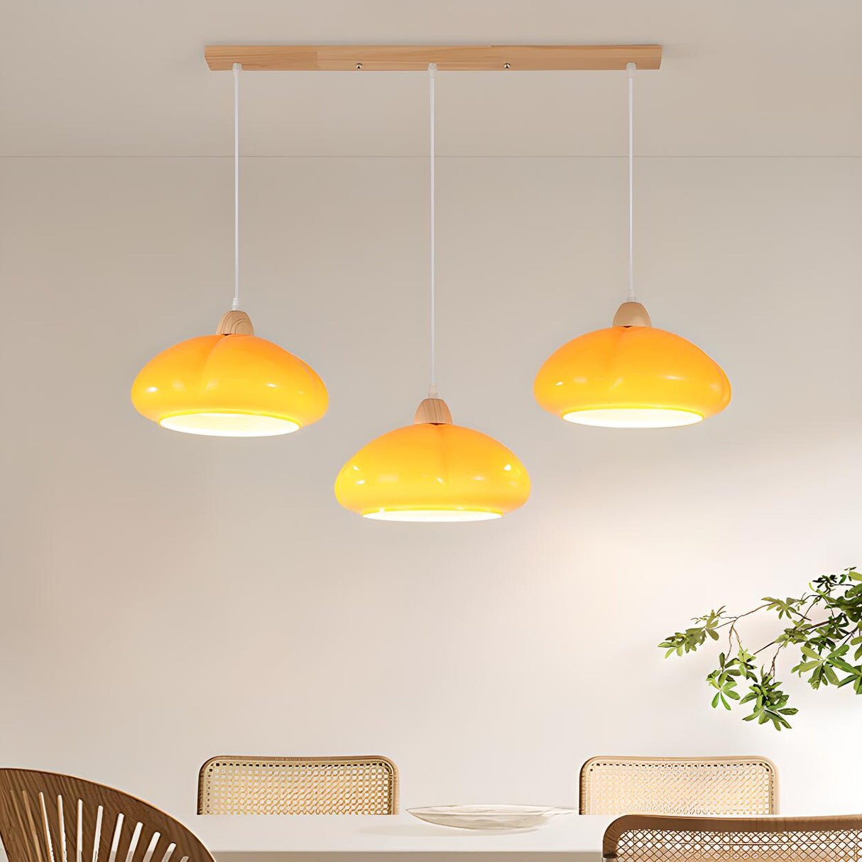 Nordic 3-Light Dome Wood LED Island Ceiling Light Image - 6