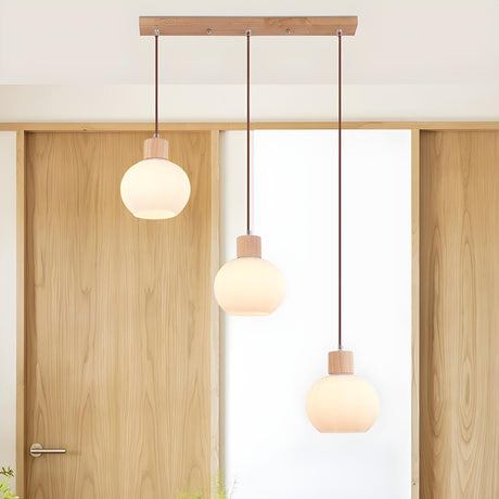 Nordic 3-Light Globe Wooden Island Pendant Light Image - 1