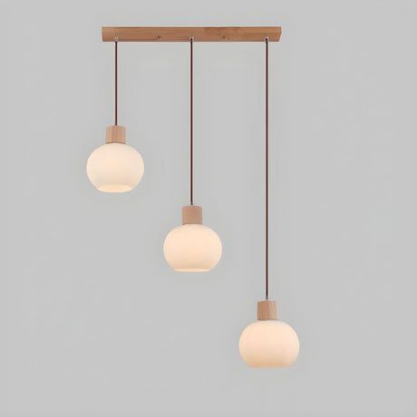 Nordic 3-Light Globe Wooden Island Pendant Light Image - 2