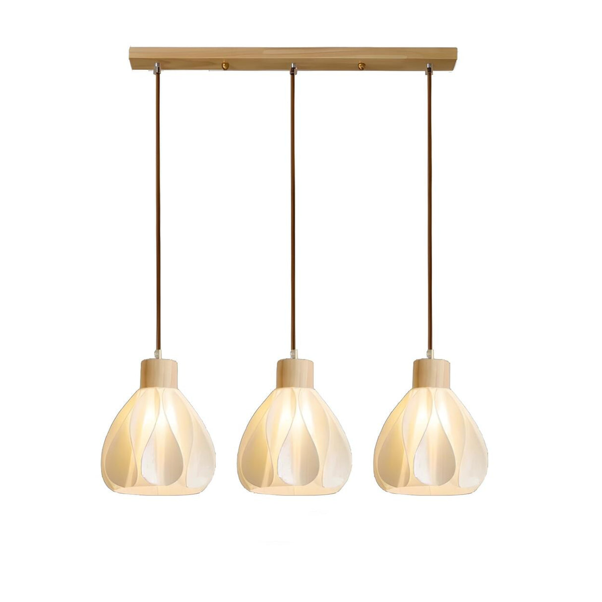 Nordic 3-Light Petal Wooden Island Pendant Light Image - 6