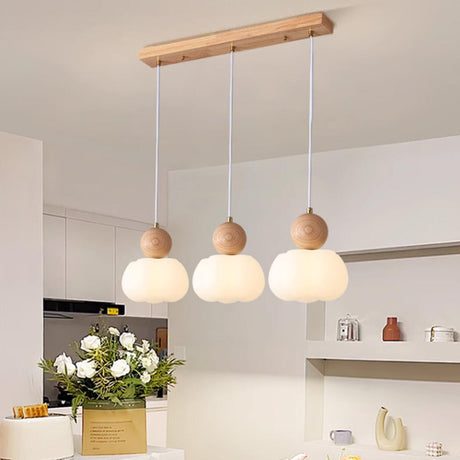 Nordic 3-Light Pumpkin Wooden Island Pendant Light Image - 1