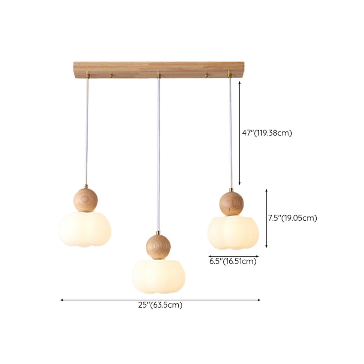 Nordic 3-Light Pumpkin Wooden Island Pendant Light 