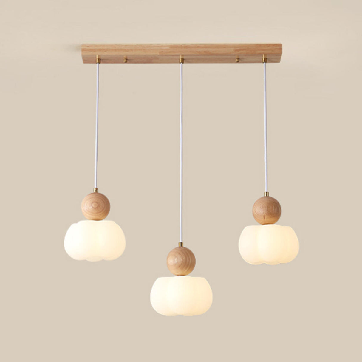 Nordic 3-Light Pumpkin Wooden Island Pendant Light Image - 2