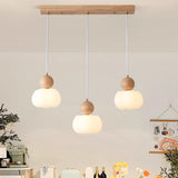 Nordic 3-Light Pumpkin Wooden Island Pendant Light Image - 4