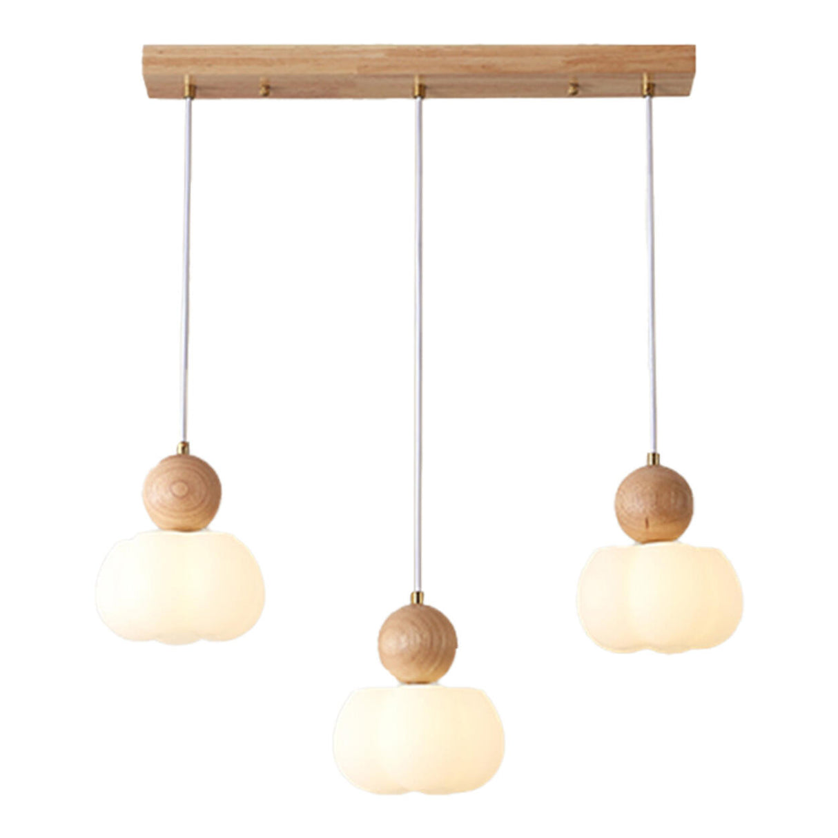 Nordic 3-Light Pumpkin Wooden Island Pendant Light Image - 6