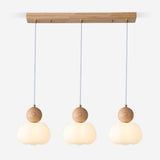 Nordic 3-Light Pumpkin Wooden Island Pendant Light Image - 7