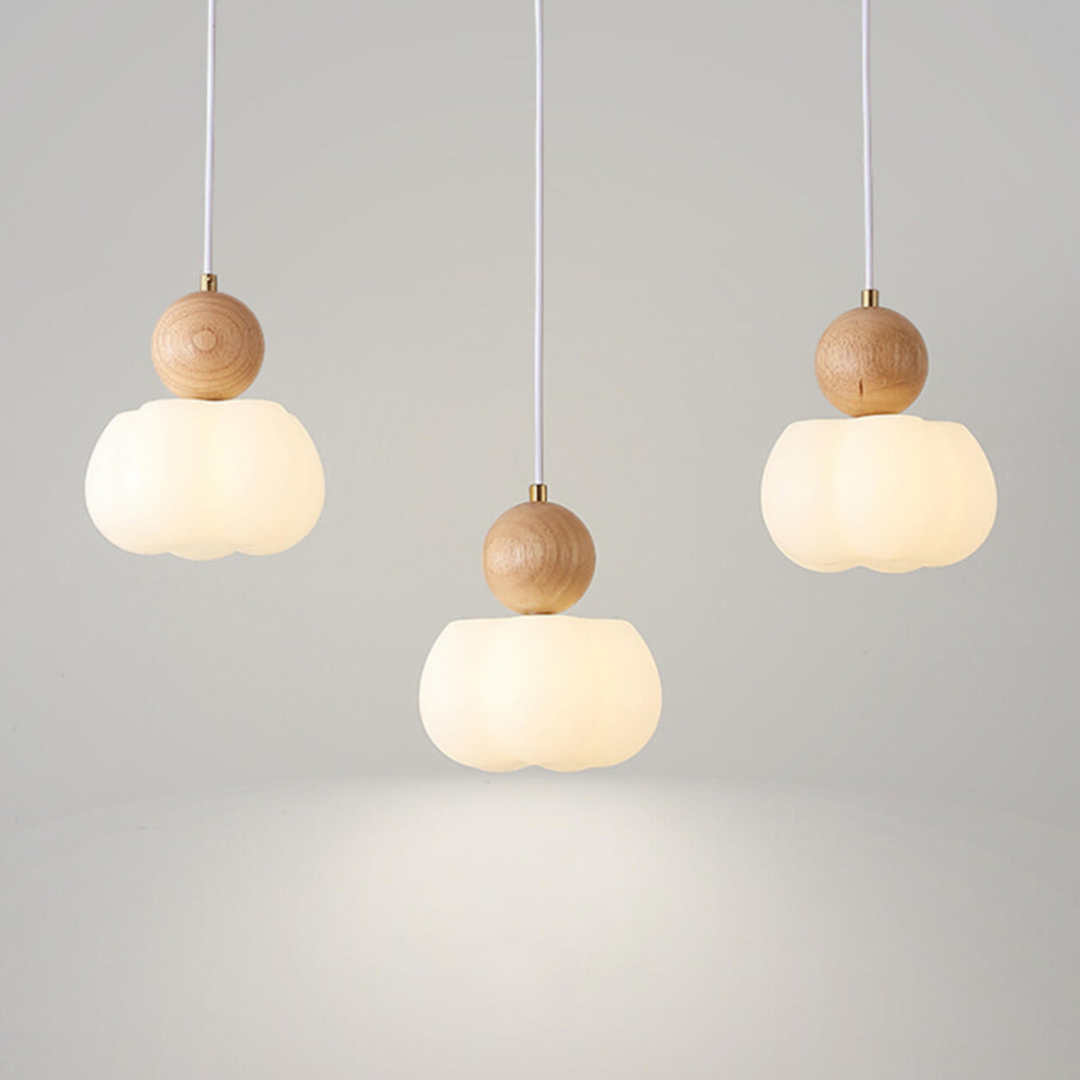 Nordic 3-Light Pumpkin Wooden Island Pendant Light Image - 8