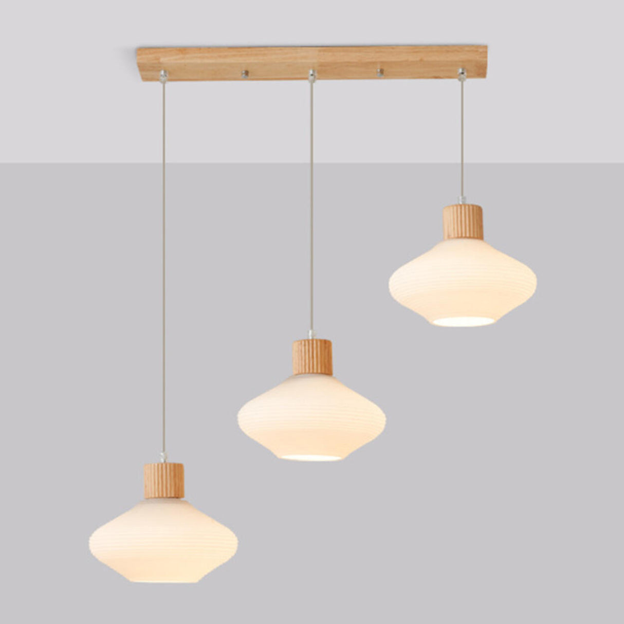 Nordic 3-Light Saucer Wooden Island Pendant Light Image - 2