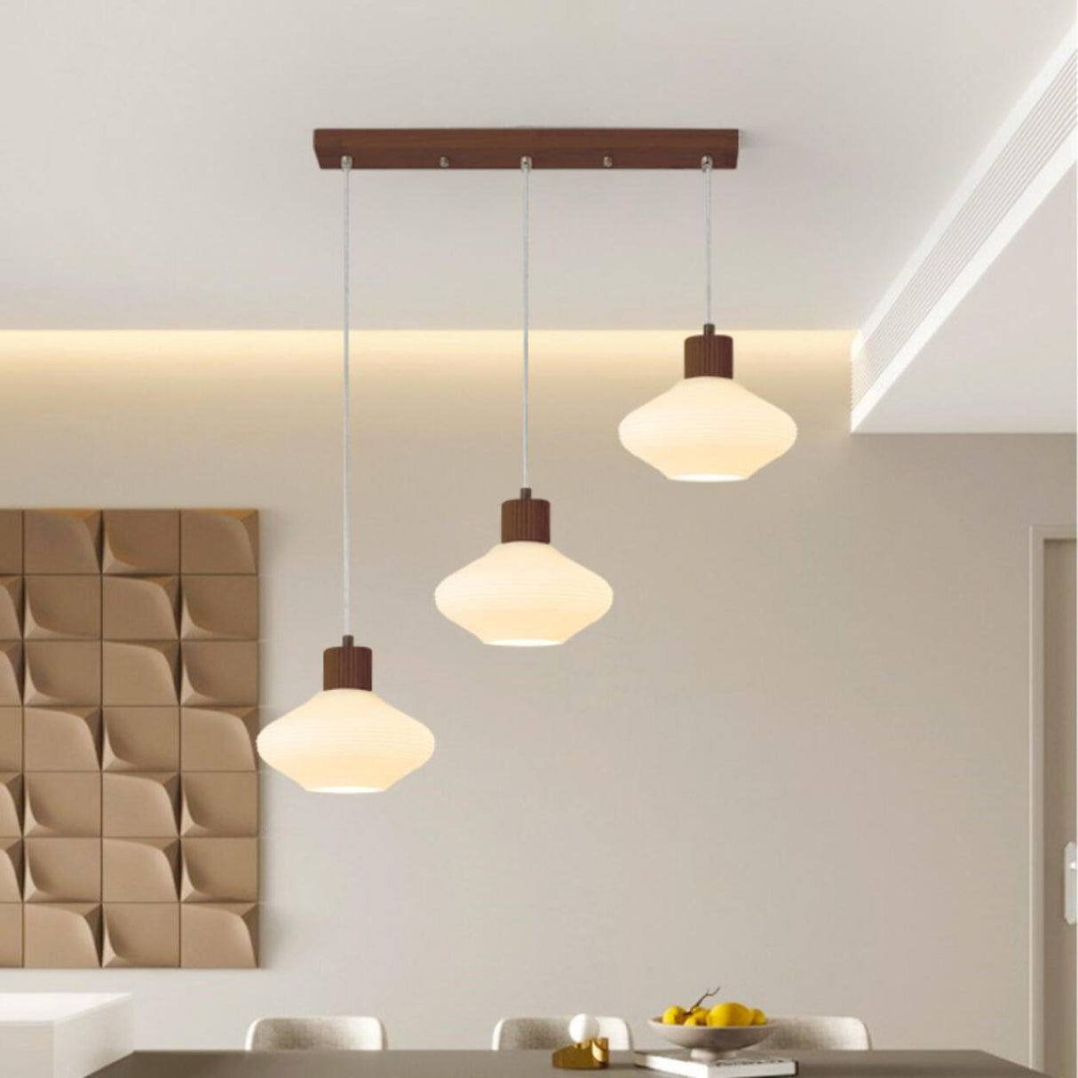 Nordic 3-Light Saucer Wooden Island Pendant Light Image - 4