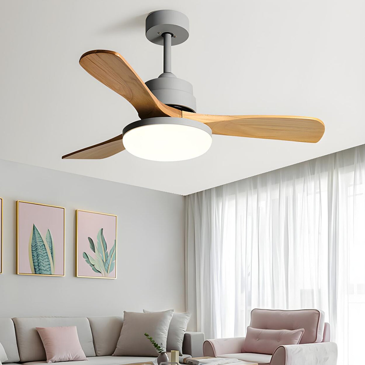 Nordic 3 Wooden Fan Blades LED Ceiling Fan with Light Image - 20