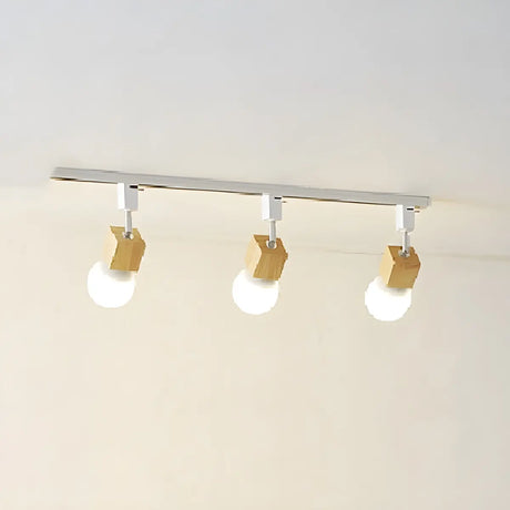 Nordic Adjustable Ceiling White Globe Wood Track Light Image - 2