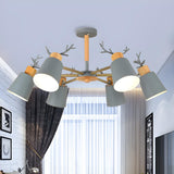 Nordic Antler Gray Metal Bucket Semi Ceiling Chandelier Image - 2