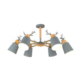 Nordic Antler Gray Metal Bucket Semi Ceiling Chandelier Image - 3