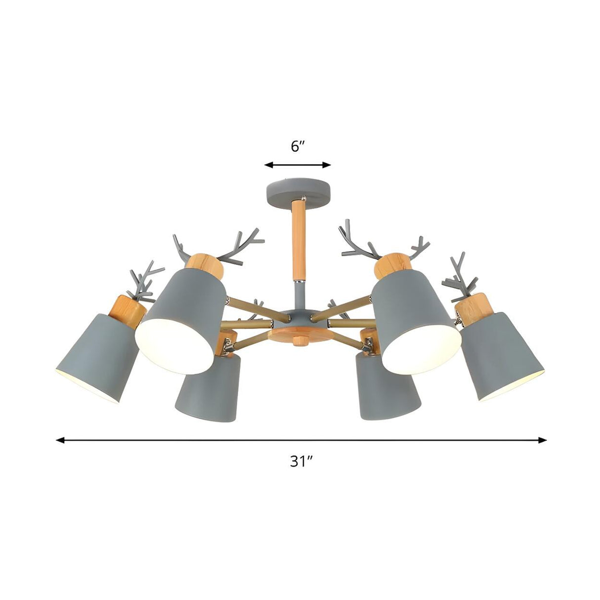 Nordic Antler Gray Metal Bucket Semi Ceiling Chandelier Image - 4