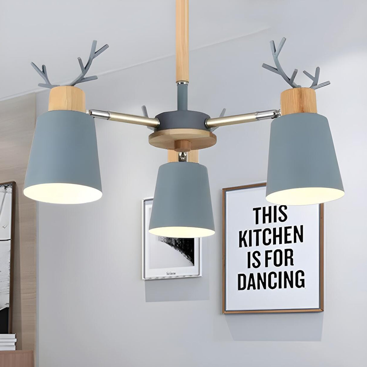 Nordic Antler Gray Metal Bucket Semi Ceiling Chandelier Image - 6