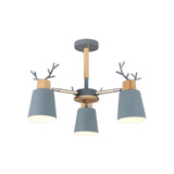 Nordic Antler Gray Metal Bucket Semi Ceiling Chandelier Image - 7