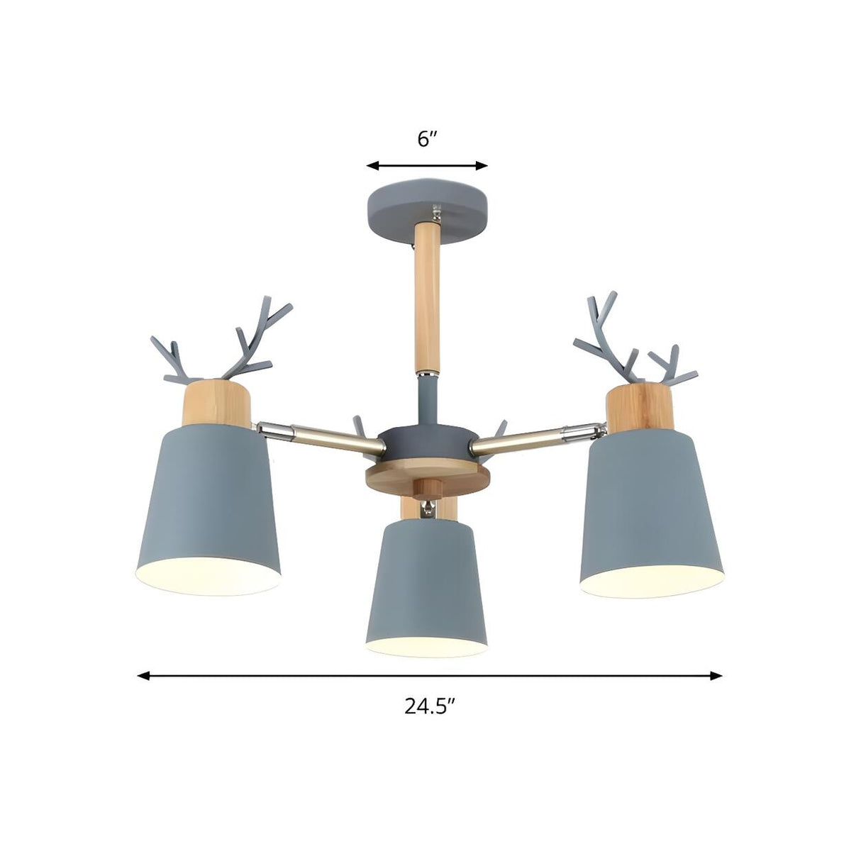 Nordic Antler Gray Metal Bucket Semi Ceiling Chandelier Image - 8