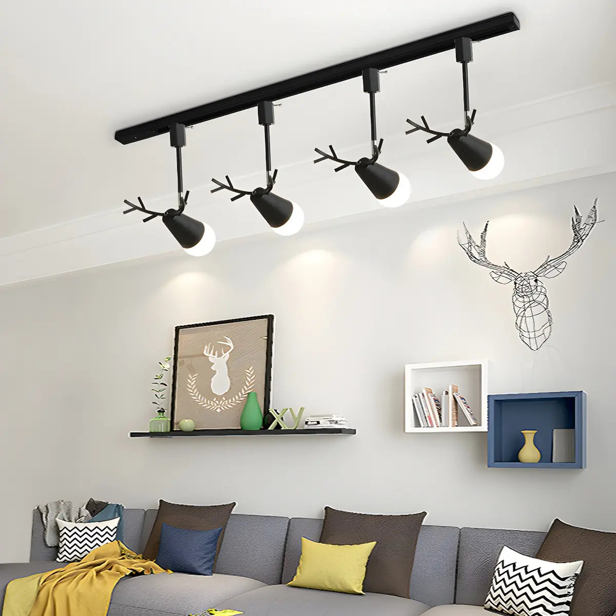 Nordic Antler Wood Ceiling Multi-Color Track Light Image - 6