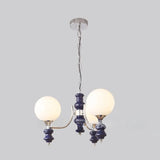 Nordic Ball White Glass Living Room Blue 3-Light Chandelier Image - 18