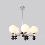 Nordic Ball White Glass Living Room Blue 3-Light Chandelier Image - 19