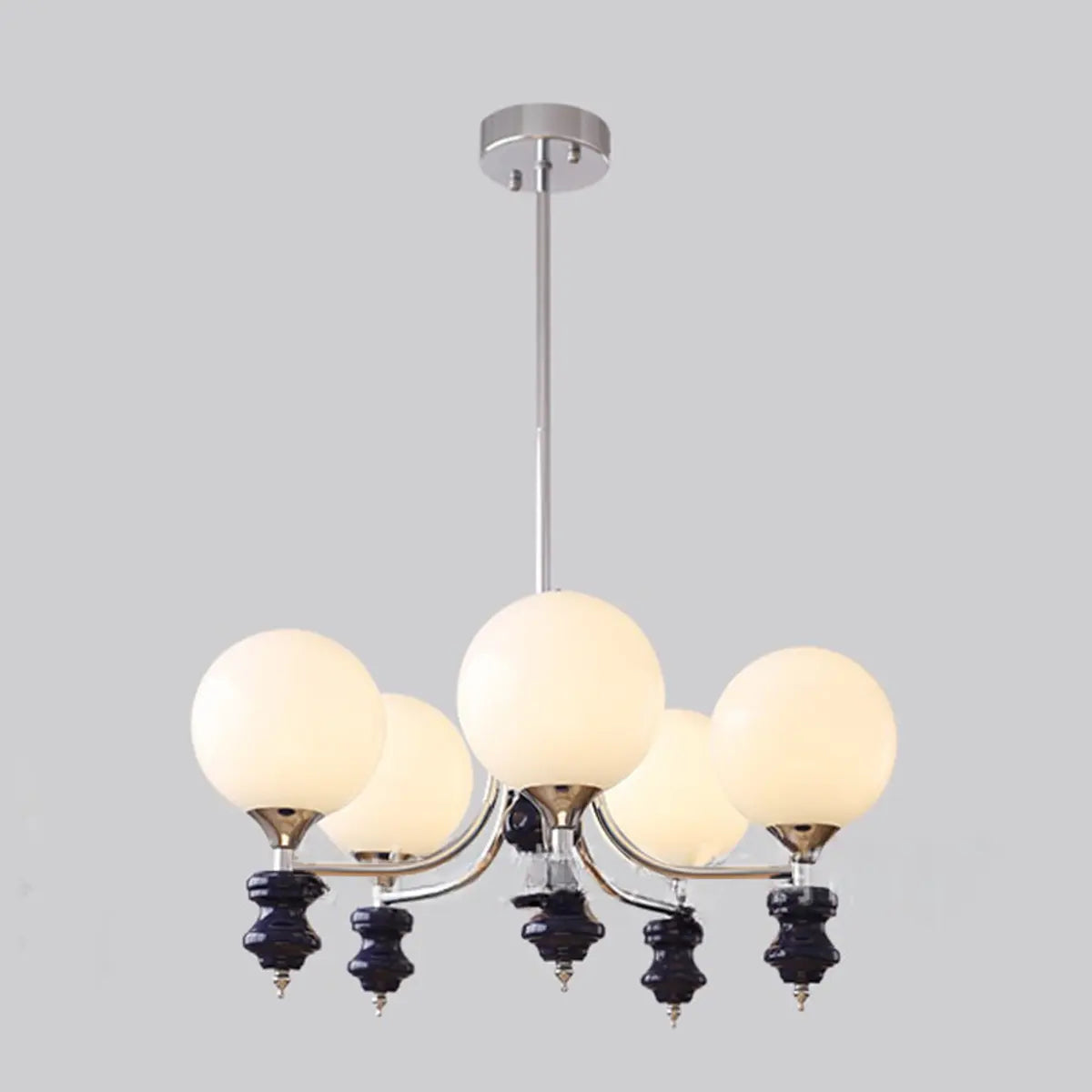 Nordic Ball White Glass Living Room Blue 3-Light Chandelier Image - 21