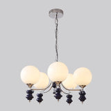 Nordic Ball White Glass Living Room Blue 3-Light Chandelier Image - 22