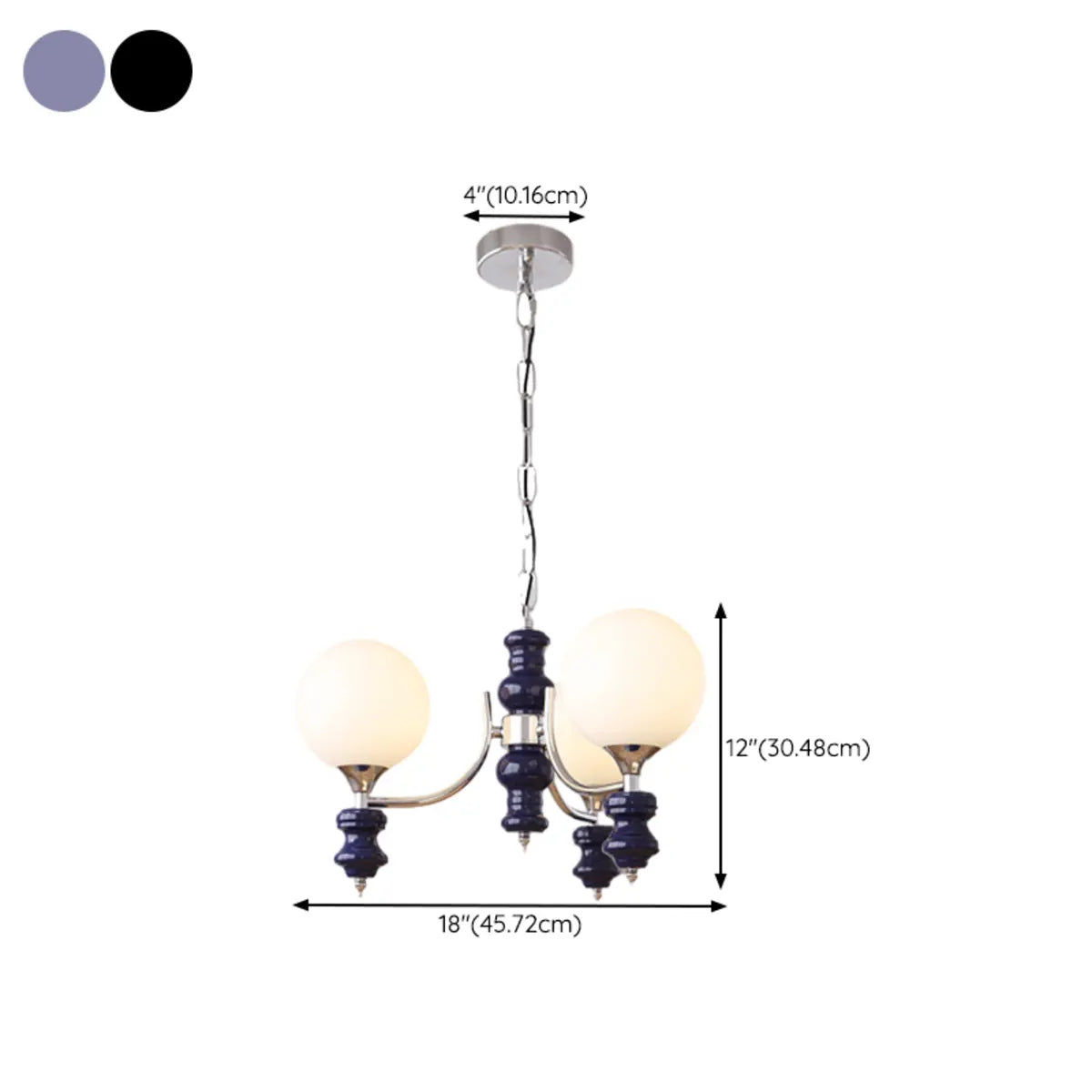 Nordic Ball White Glass Living Room Blue 3-Light Chandelier 