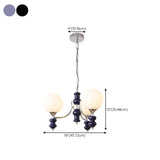 Nordic Ball White Glass Living Room Blue 3-Light Chandelier #size