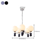 Nordic Ball White Glass Living Room Blue 3-Light Chandelier Image - 24