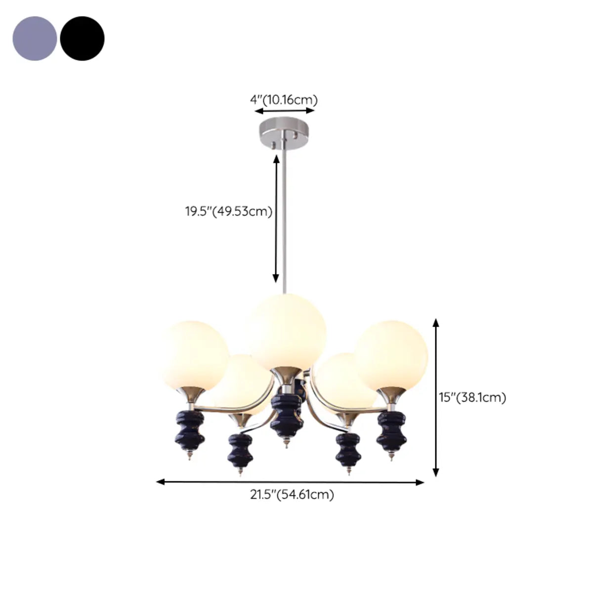 Nordic Ball White Glass Living Room Blue 3-Light Chandelier Image - 26