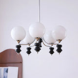 Nordic Ball White Glass Living Room Blue 3-Light Chandelier Image - 3