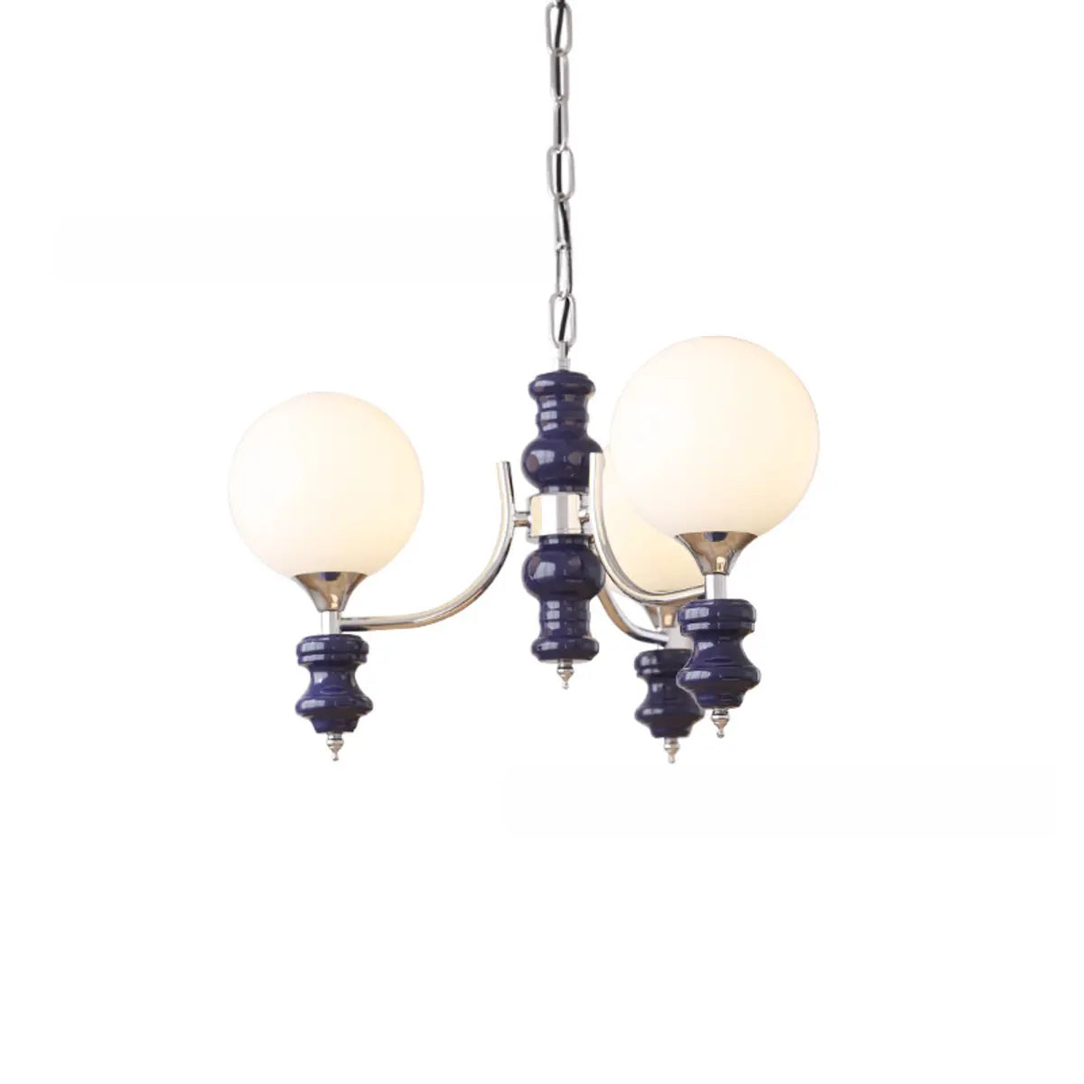 Nordic Ball White Glass Living Room Blue 3-Light Chandelier Image - 5