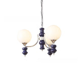 Nordic Ball White Glass Living Room Blue 3-Light Chandelier Image - 5