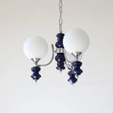 Nordic Ball White Glass Living Room Blue 3-Light Chandelier Image - 6