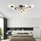 Nordic Bedroom Arc Arm Semi-Flush Mount Light 6 Bulbs Image - 15