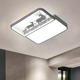 Nordic Black Square Deer Small LED Flush Mount Light Image - 7