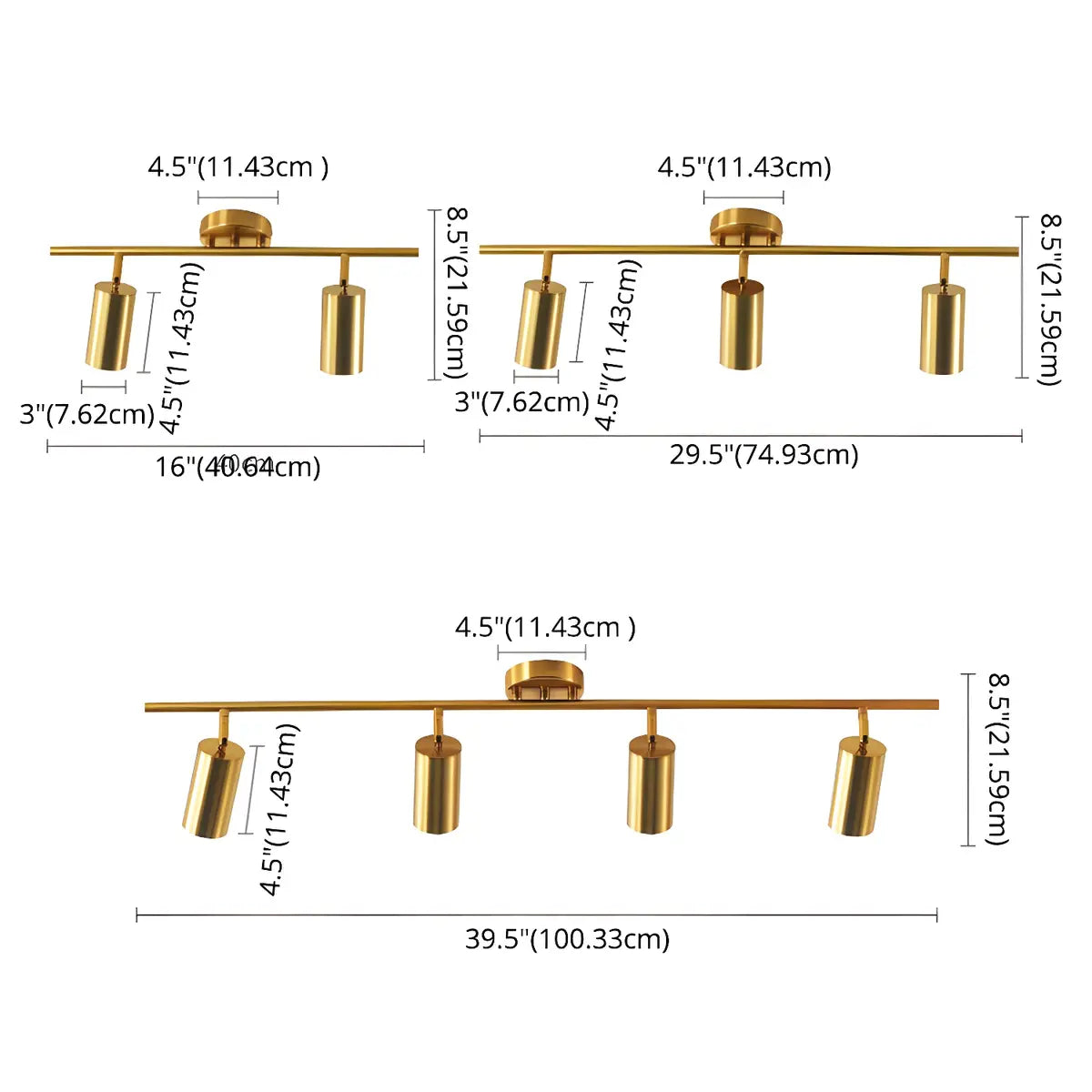 Nordic Brass Semi-Flush Linear Metal Fixed Track Light 