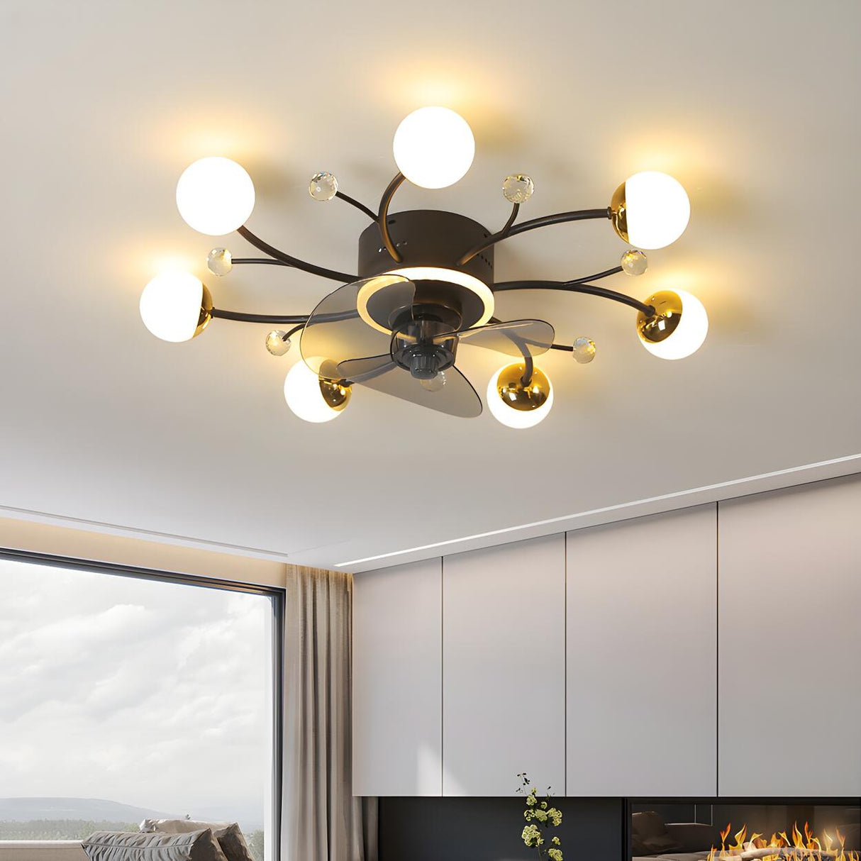 Nordic Chic Branch Ball Shade Ceiling Fan with Light Image - 1